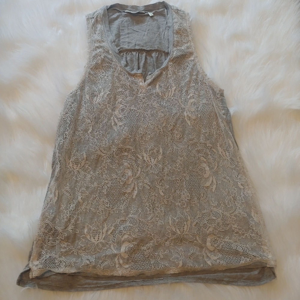 True grit gray lace front adorable tank top